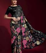  Black Colored Heavy Multi Sequence Embroidered Georgette Saree With Unstitched Banglori Silk Blouse