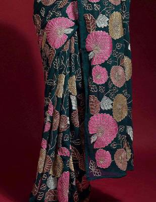  Green Colored Heavy Multi Sequence Embroidered Georgette Saree With Unstitched Banglori Silk Blouse 3