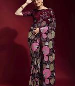  Purple Colored Heavy Multi Sequence Embroidered Georgette Saree With Unstitched Banglori Silk Blouse