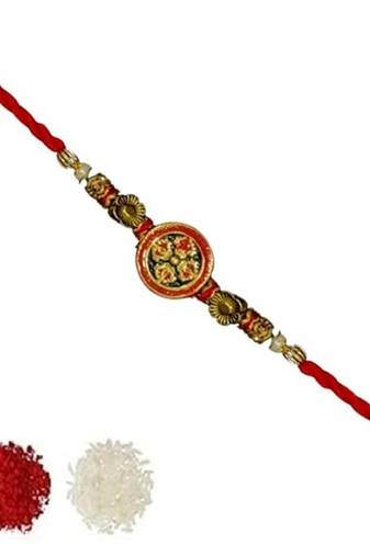 Floral rakhi with roli chawal & rakshabandhan card for men/bro/brother 