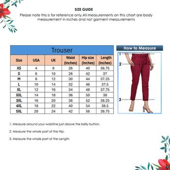 Women'S Maroon Lycra Regular Fit Trouser Pants 7