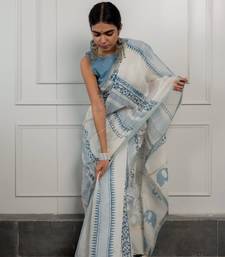 sky blue chanderi saree with kalamkari weave