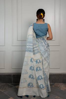 sky blue chanderi saree with kalamkari weave 2
