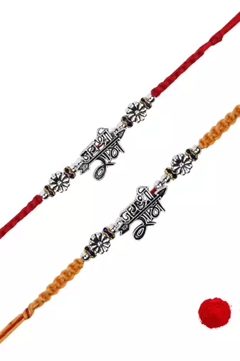 Fancy jai shree ram combo rakhi with roli chawal & rakshabandhan card 