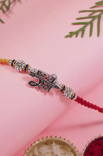Fancy jai shree ram combo rakhi with roli chawal & rakshabandhan card 