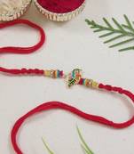 Enamel peacock pearl rakhi with roli chawal & rakshabandhan card for men/bro/brother 