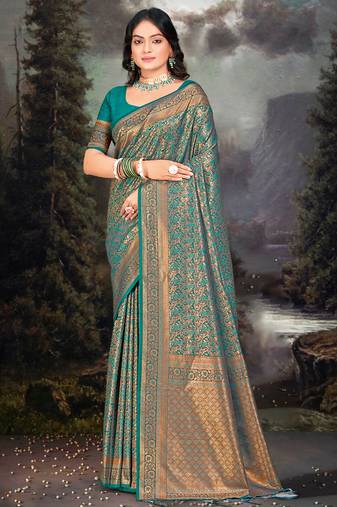 Sangam Prints Sky Blue Silk Woven Work Traditional Saree