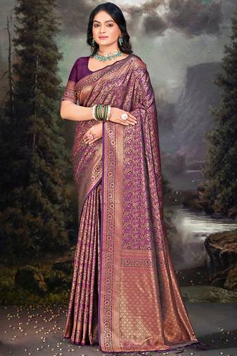 Sangam Prints Purple Silk Woven Work Traditional Saree