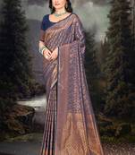 Sangam prints navy blue silk woven work traditional saree