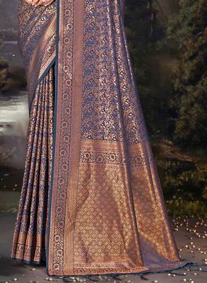 Sangam prints navy blue silk woven work traditional saree 3