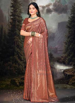 Sangam Prints Brown Silk Woven Work Traditional Saree 1