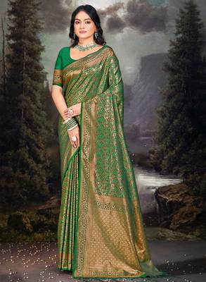 Sangam Prints Green Silk Woven Work Traditional Saree 1