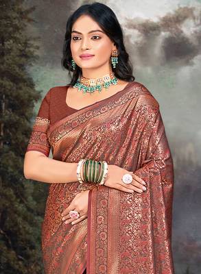 Sangam Prints Brown Silk Woven Work Traditional Saree 2