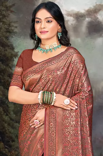 Sangam Prints Brown Silk Woven Work Traditional Saree