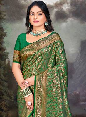Sangam Prints Green Silk Woven Work Traditional Saree 2