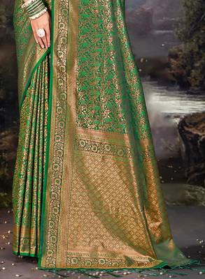Sangam Prints Green Silk Woven Work Traditional Saree 3
