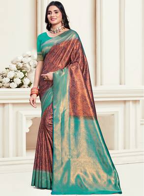 Sangam prints blue silk woven work traditional saree 1
