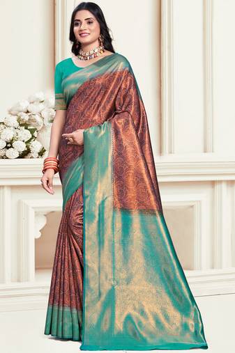 Sangam prints blue silk woven work traditional saree