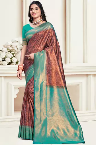 Sangam prints blue silk woven work traditional saree
