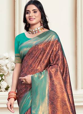 Sangam prints blue silk woven work traditional saree 2