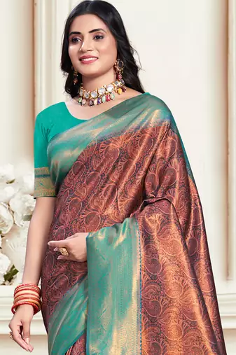 Sangam prints blue silk woven work traditional saree