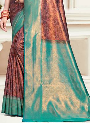 Sangam prints blue silk woven work traditional saree 3