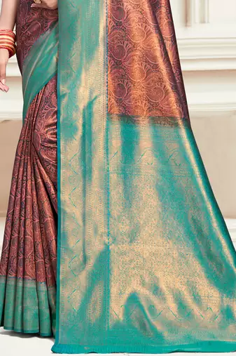 Sangam prints blue silk woven work traditional saree