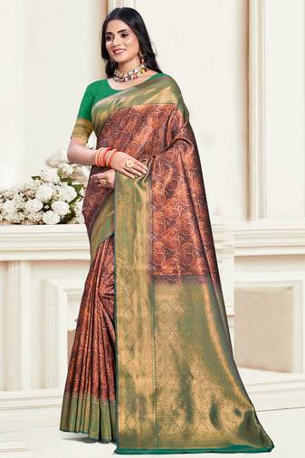 Sangam prints green silk woven work traditional saree