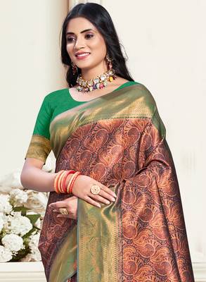 Sangam prints green silk woven work traditional saree 2