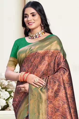 Sangam prints green silk woven work traditional saree