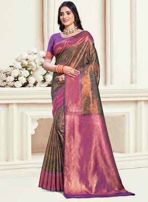 Sangam prints magenta silk woven work traditional saree 1