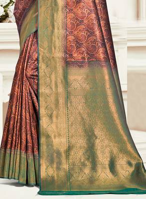 Sangam prints green silk woven work traditional saree 3