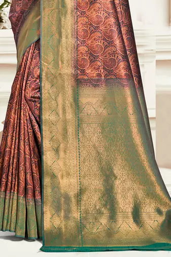 Sangam prints green silk woven work traditional saree