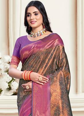 Sangam prints magenta silk woven work traditional saree 2