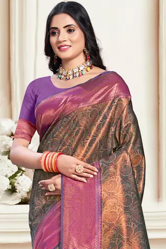 Sangam prints magenta silk woven work traditional saree