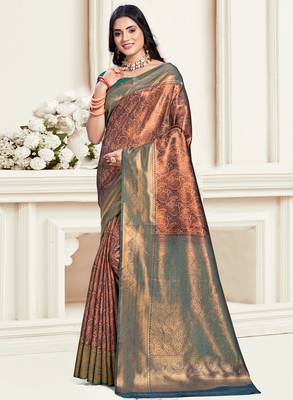 Sangam prints green silk woven work traditional saree 1