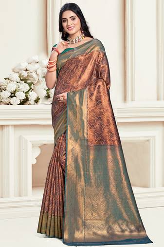 Sangam prints green silk woven work traditional saree