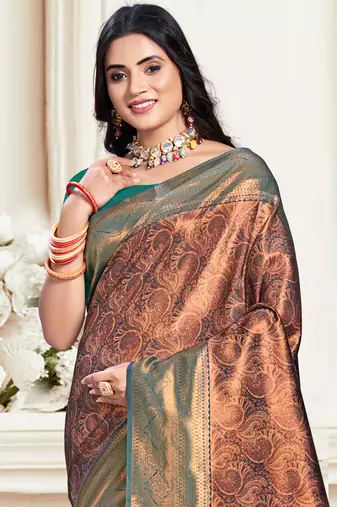 Sangam prints green silk woven work traditional saree