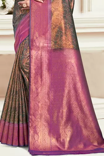 Sangam prints magenta silk woven work traditional saree