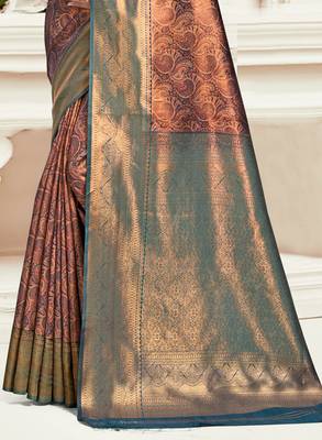 Sangam prints green silk woven work traditional saree 3