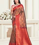 Sangam prints red silk woven work traditional saree