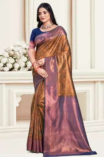 Sangam prints navy blue silk woven work traditional saree