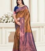 Sangam prints navy blue silk woven work traditional saree