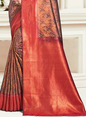 Sangam prints red silk woven work traditional saree 3