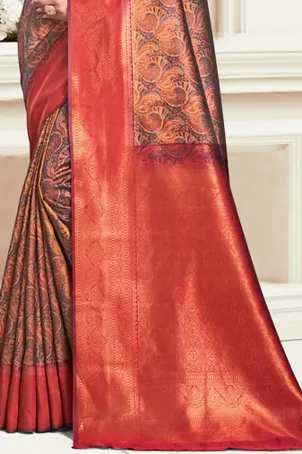 Sangam prints red silk woven work traditional saree