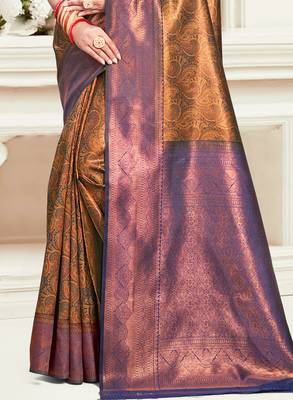 Sangam prints navy blue silk woven work traditional saree 3