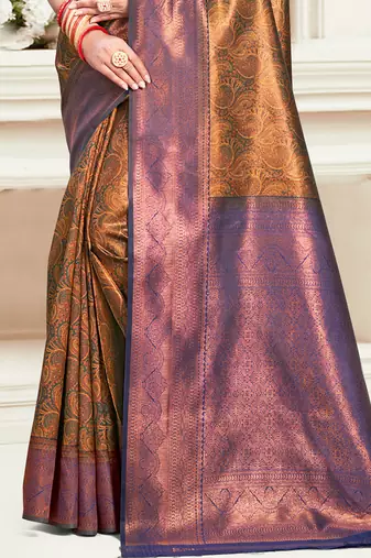 Sangam prints navy blue silk woven work traditional saree