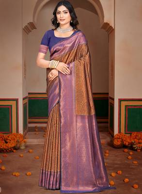 Sangam prints purple silk woven work traditional saree 1