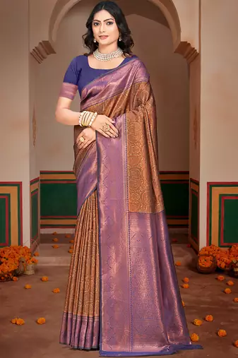 Sangam prints purple silk woven work traditional saree