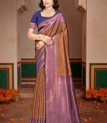 Sangam prints purple silk woven work traditional saree